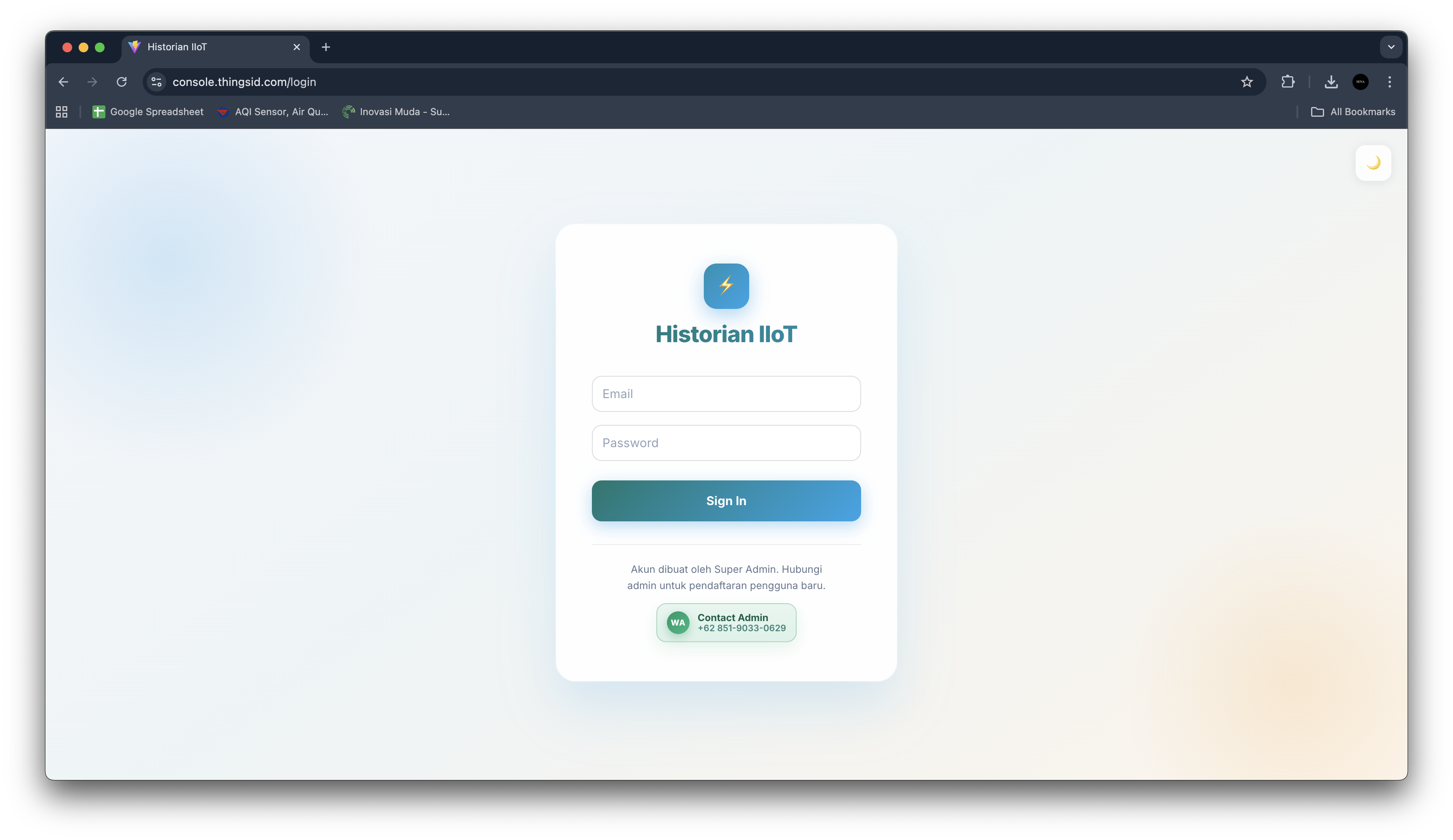 Tampilan operasional platform
